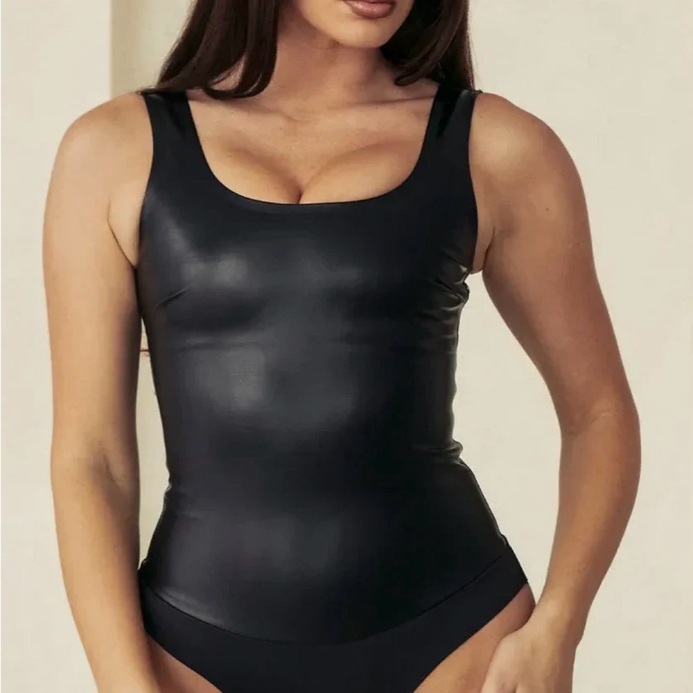 Pinsy VEGAN LEATHER SCOOP TANK SHAPEWEAR BODYSUIT XL